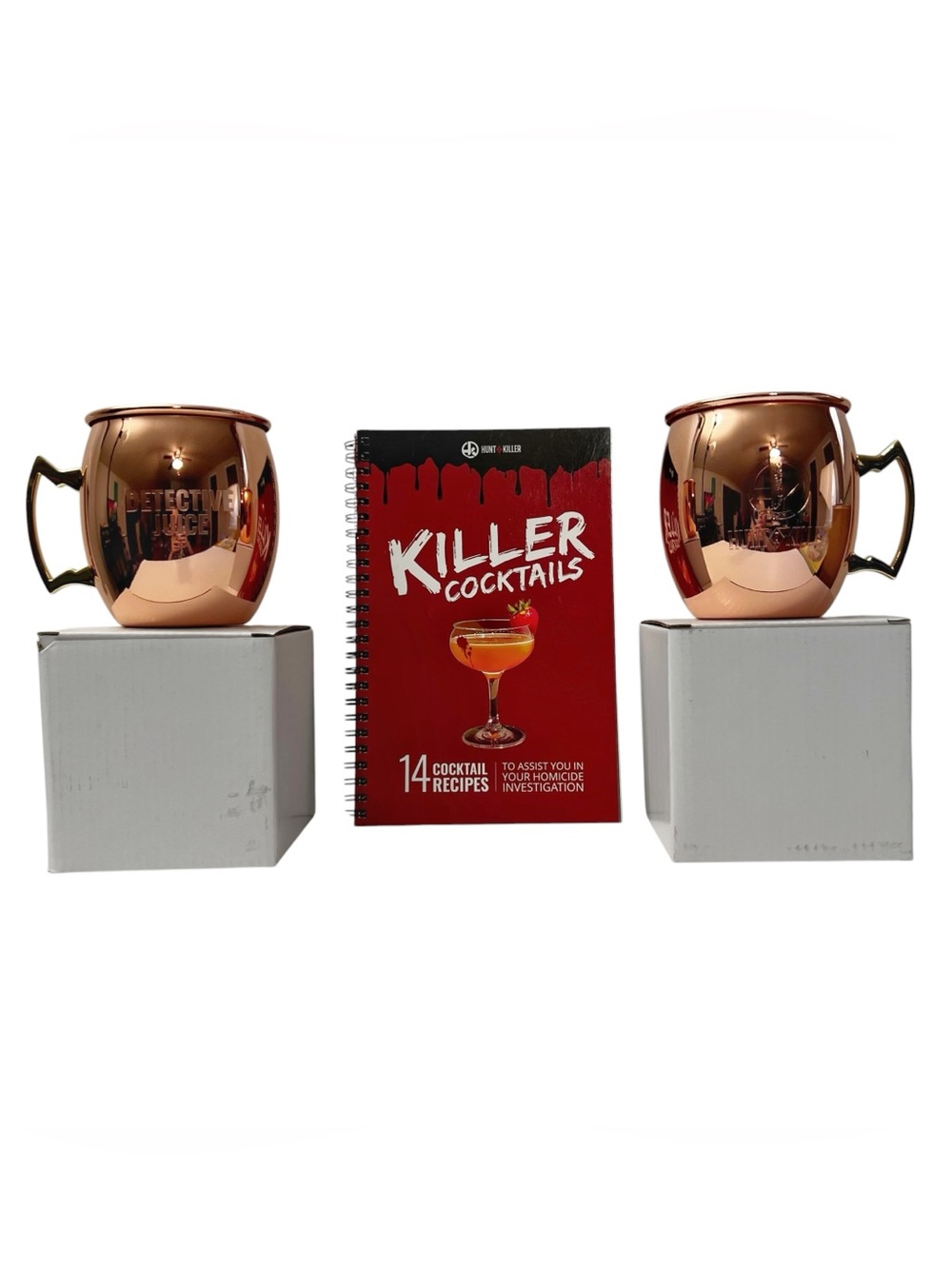 New Hunt A Killer Copper Moscow Mule Mugs & Killer Cocktails Recipe Book